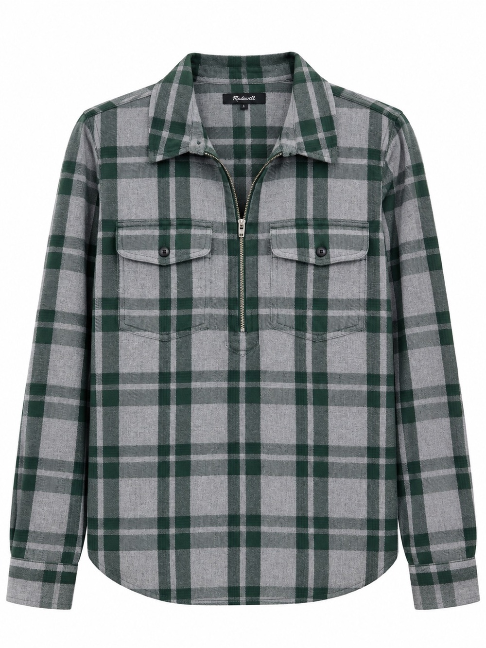 Madewell Gray and Dark Green Plaid Half-Zip Shirt Jacket